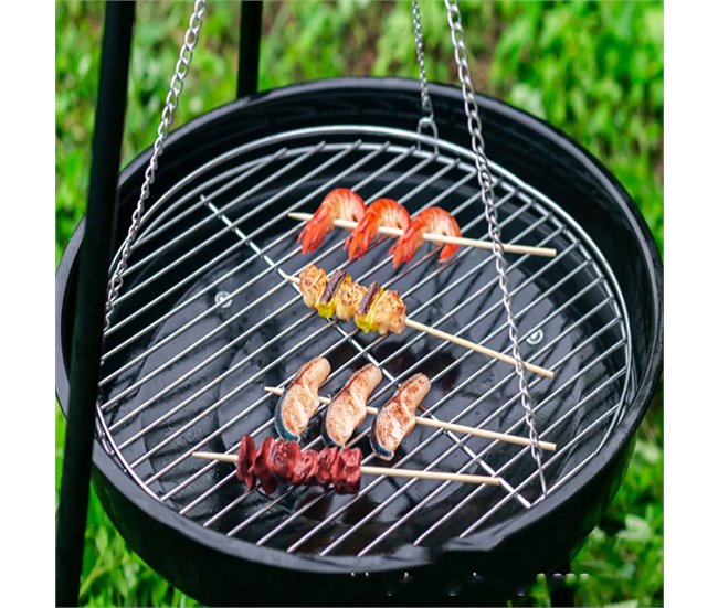 Tripé para churrasco Well Home com corrente e grelha Preto