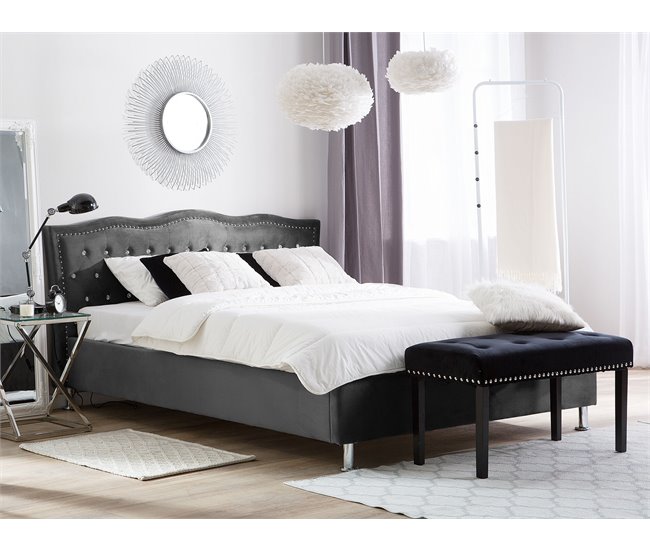 Beliani Cama com armazenamento Veludo METZ 189x215 Cinza Escuro