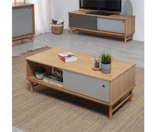 Mesa de centro Magnus 1 porta de correr e 1 nicho Castanho
