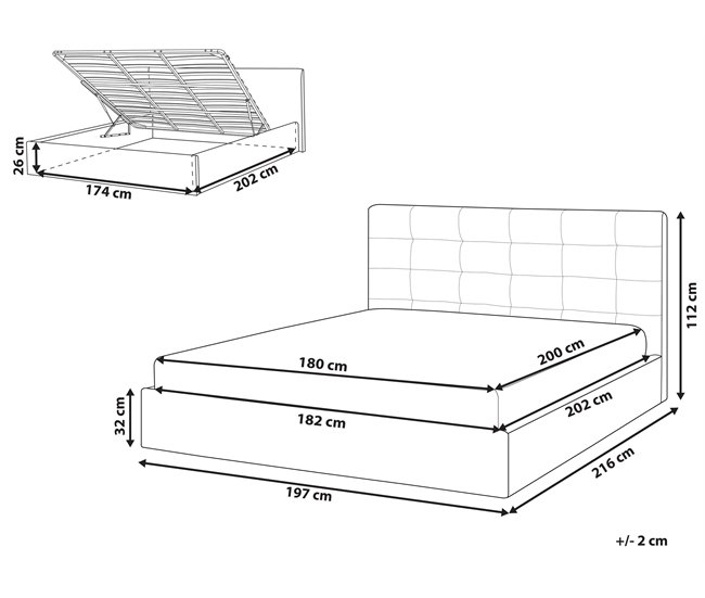 Beliani Cama com armazenamento Veludo LORIENT 197x216 Cinza Claro