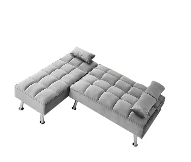 Sofá-cama chaise longue Cinza Claro