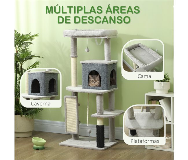 Arranhador para Gatos Melamina de Madeira e Sisal PawHut Cinza