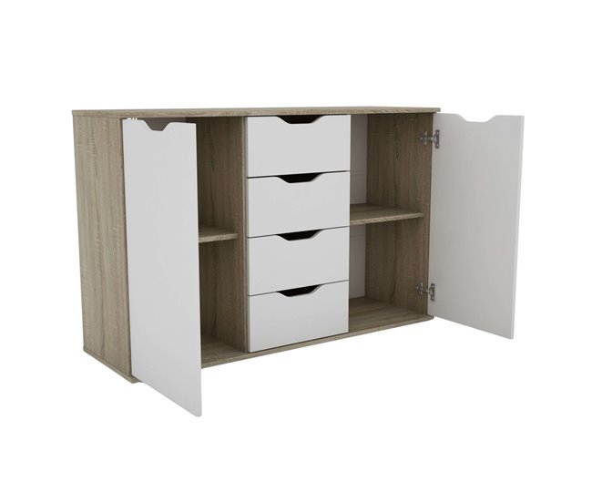 Aparador para sala de estar com 4 gavetas em carvalho Parc Sonoma Multicor