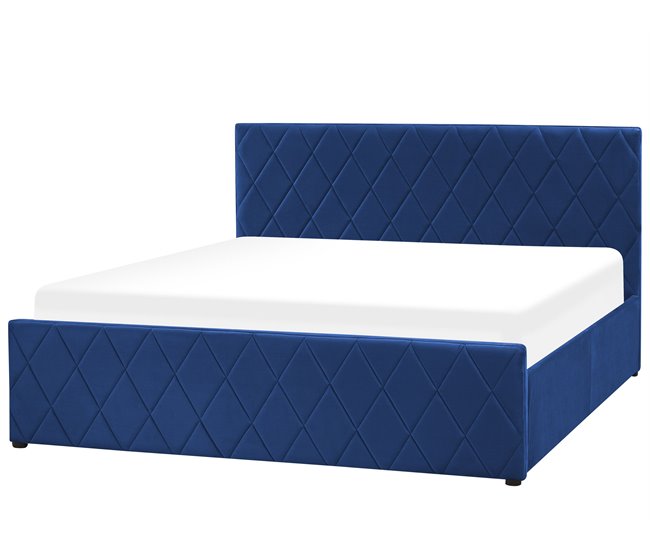 Beliani Cama com estrado Veludo ROCHEFORT 170x214 Azul Marino