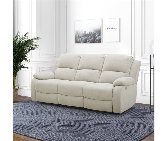 Sofá 3 lugares 2 assentos relax elétrico RYAN Cinza Claro