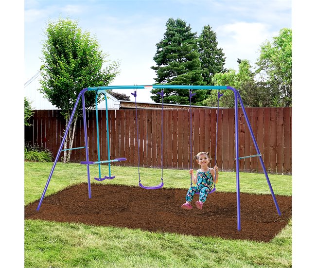 Conjunto de Baloiços de Jardim Metal e PE Outsunny Roxo