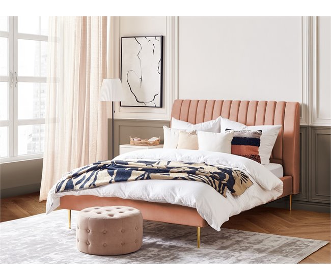 Beliani Cama com estrado Veludo MARVILLE 162x225 Areia