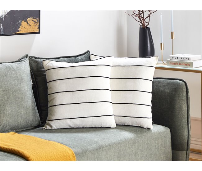 Beliani Almofada decorativa MILAS Branco/ Preto