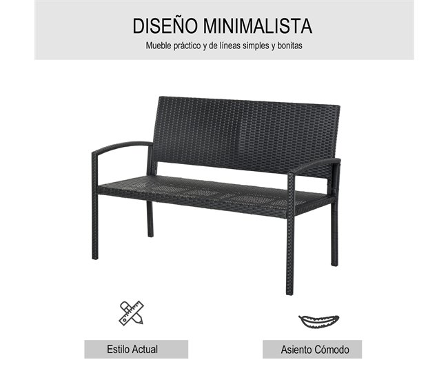Banco Jardim Vime PE, Aço Outsunny 122x60 Preto