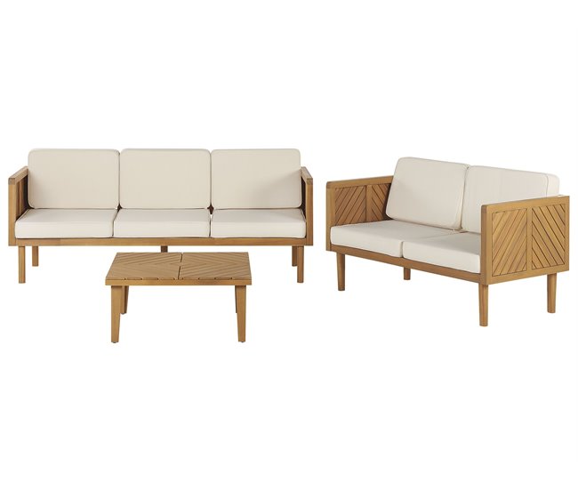 Beliani Conjunto lounge Madeira de acácia BARATTI Creme