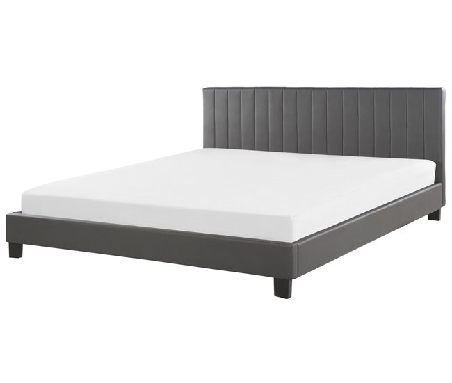 Beliani Cama com estrado Poliéster POITIERS 191x215 Cinza