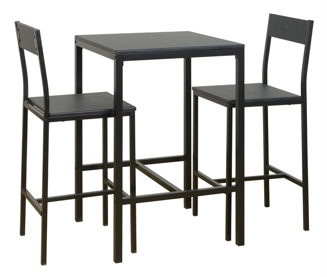 Conjunto de mesa alta com 2 bancos JAMIE Preto