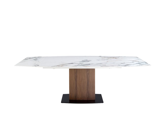 ANGEL CERDA Mesa de jantar extensível barril oval mármore porcelânico e nogueira 240x100 Nogal