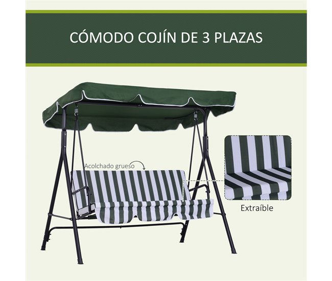 Baloiço de Jardim Tecido de poliéster e aço Outsunny Verde