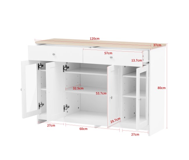 Aparador, cozinha, sala de estar, sala de jantar, gaveta, porta Branco