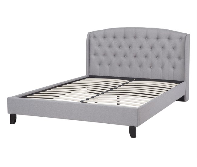 Beliani Cama com estrado Poliéster BORDEAUX 149x221 Cinza Claro