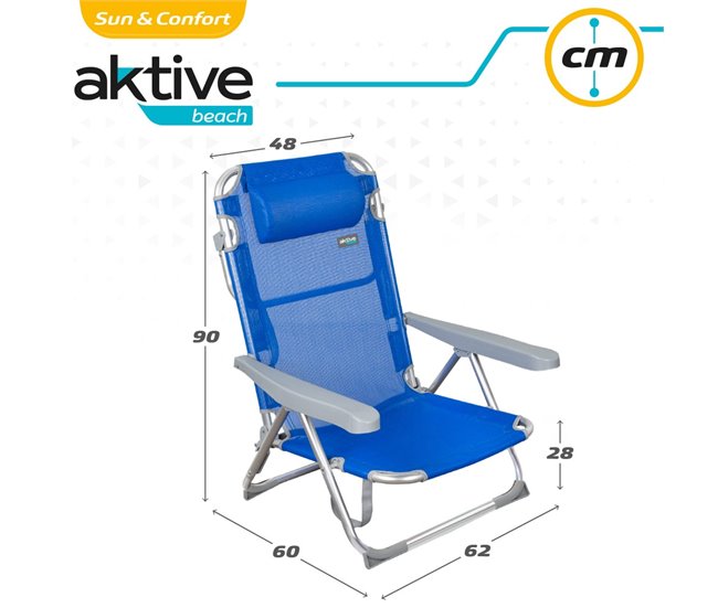 Pack económico 2 cadeiras de praia Gomera cadeiras de praia multiposição anti-tombamento c/ almofada 48x60x90 cm Aktive Cinza