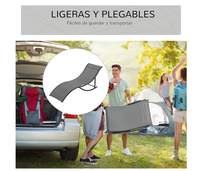 2 espreguiçadeiras dobráveis Aluminum, Texteline Outsunny Cinza