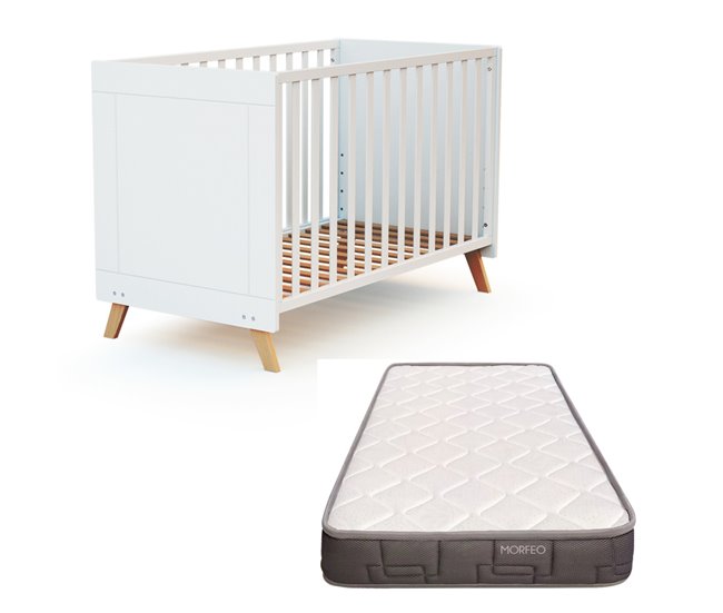 Berço Sakura com colchão Morpheus Branco