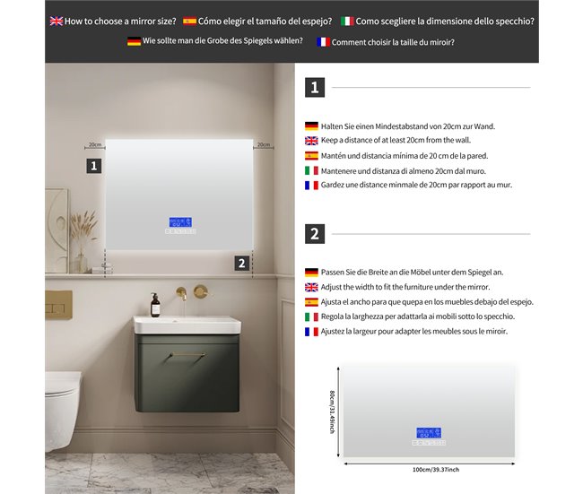Espelho de banheiro LED redondo 100x4 Transparente