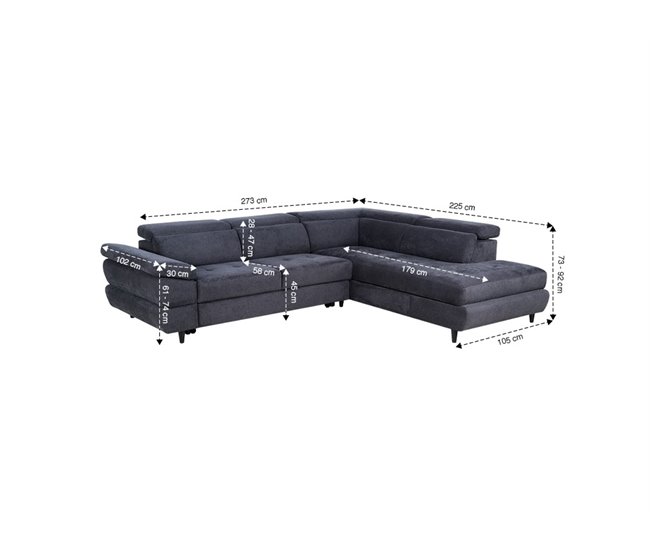 Sofá de canto OMEGA com cama cor antracite Antracite