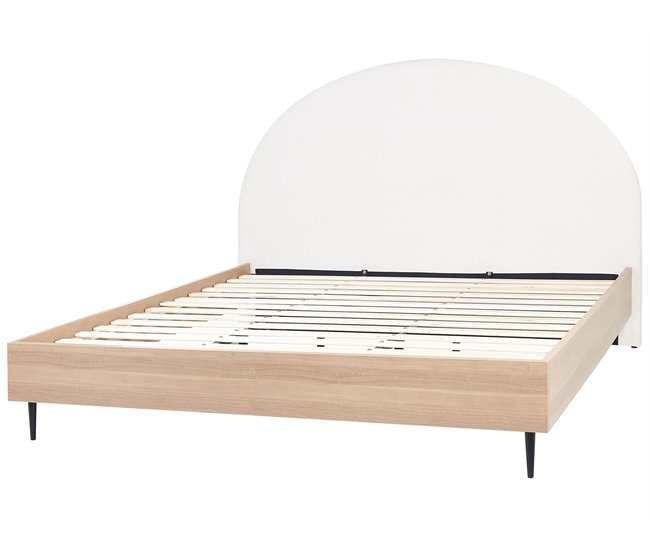 Beliani Cama com estrado Poliéster MILLAY 196x211 Branco/ Bege