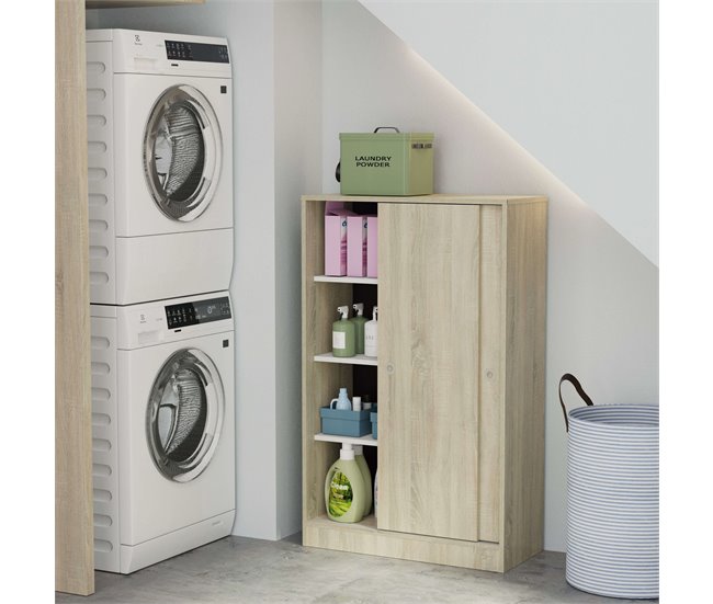 Armário auxiliar baixo Turin com 2 portas e 3 prateleiras Madeira Clara