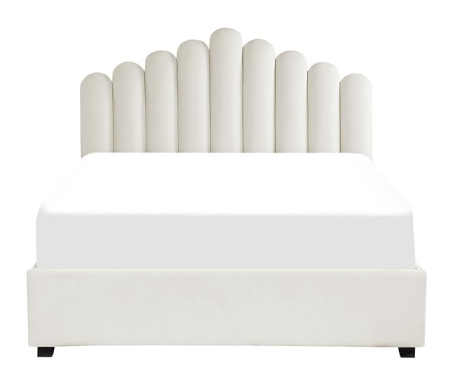 Beliani Cama com armazenamento Veludo VINCENNES 167x214 Branco/ Bege
