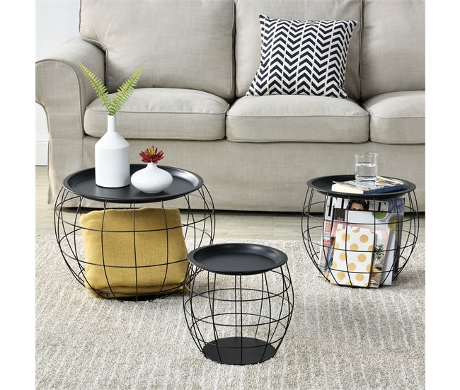 Mesa de centro Trier com prateleira de aglomerado Preto