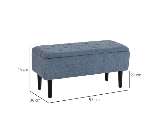 Banco de Armazenamento Poliéster, Espuma e Madeira de Borracha 38x95 Cinza