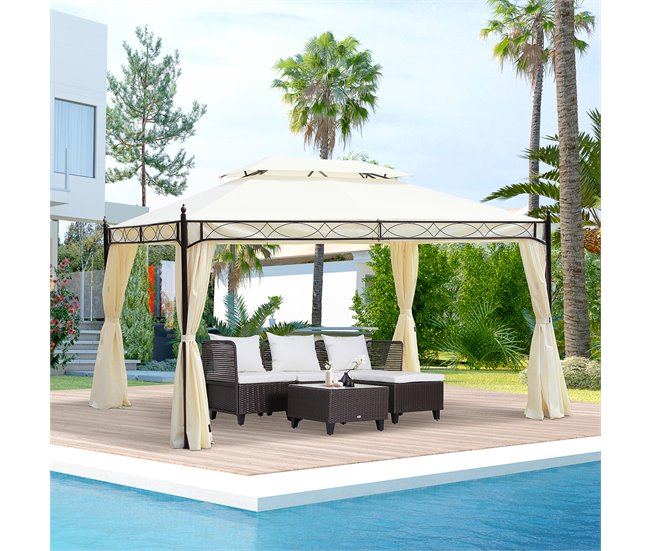 Pérgola de Jardim Aço e Poliéster Outsunny 400x300 Bege