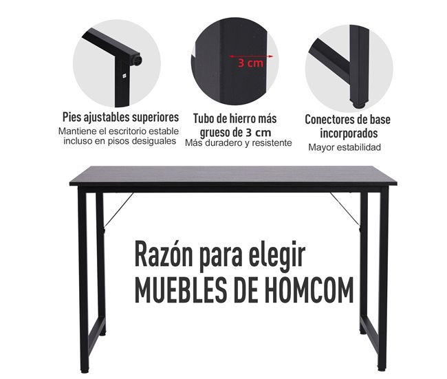 Secretária MDF e Tubo de Ferro HOMCOM, escritório - secretárias 120x60 Preto
