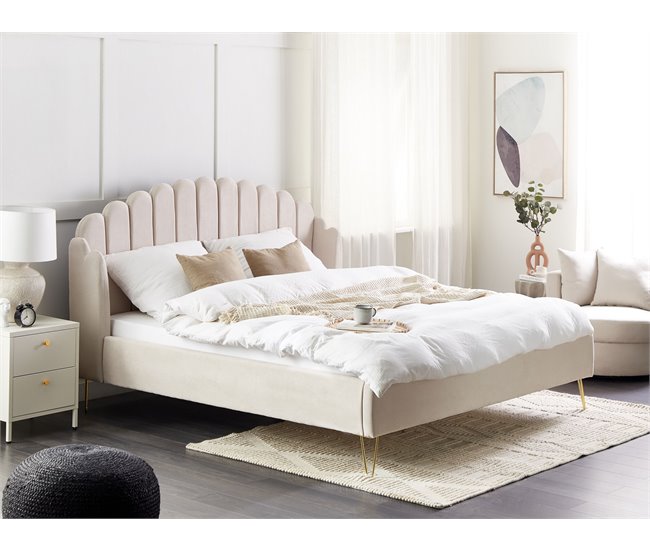 Beliani Cama com estrado Poliéster AMBILLOU 197x214 Bege