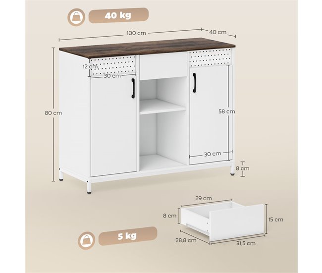 Aparador Melamina de Madeira e Metal HOMCOM Branco