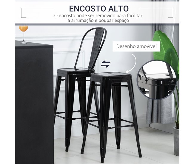 Bancos de Bar Metal HOMCOM, casa - cadeiras Preto