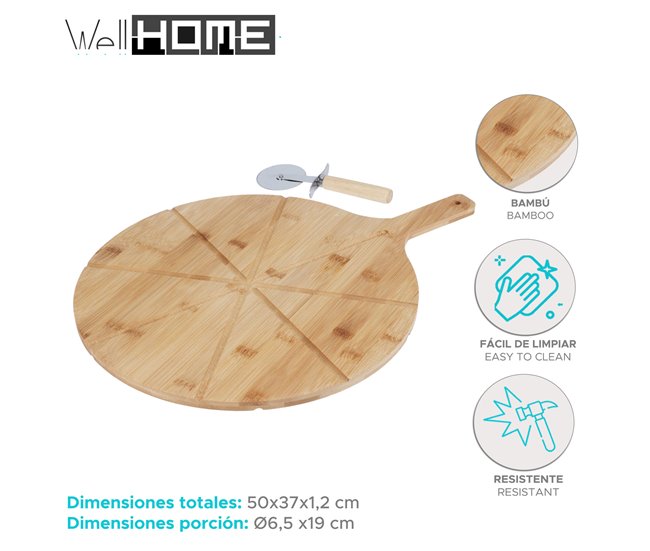 WELL HOME - Conjunto de corte de pizza de 2 peças Natural