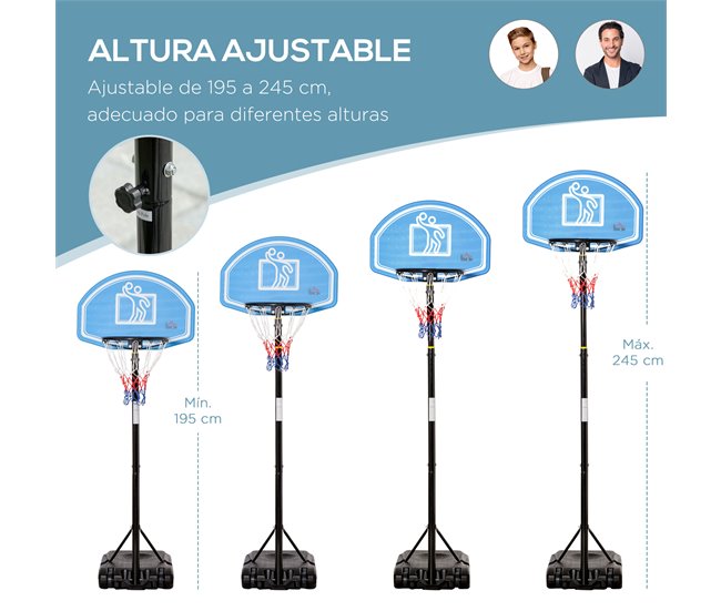 Tabela de Basquetebol Aço, PE e HDPE HOMCOM Multicor