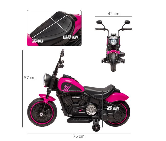 Motocicleta Elétrica Infantil PP, Metal HOMCOM Rosa
