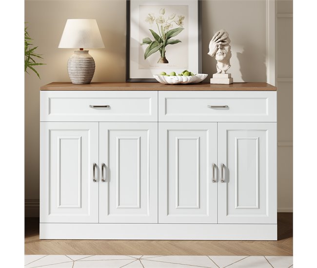 Aparador com 4 portas e 2 gavetas Branco