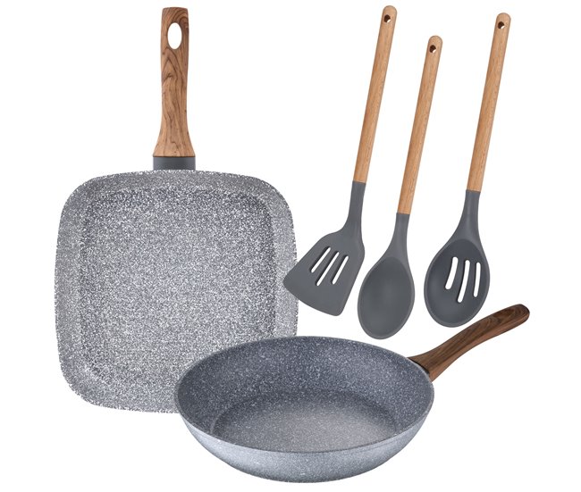 Conjunto de frigideiras com assador Cinza