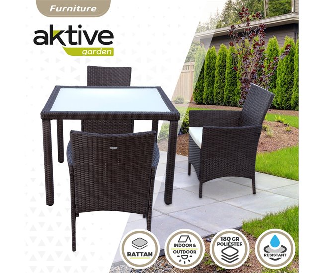 Conjunto de mobiliário de terraço cadeiras e mesa rattan Aktive Preto