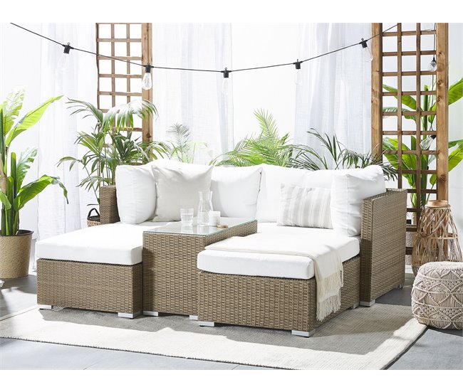 Beliani Conjunto lounge Ratan sintético NOTO Branco/ Bege