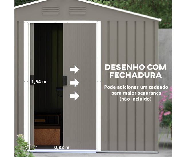 Abrigo de Jardim Aço Galvanizado e PP Outsunny Cinza