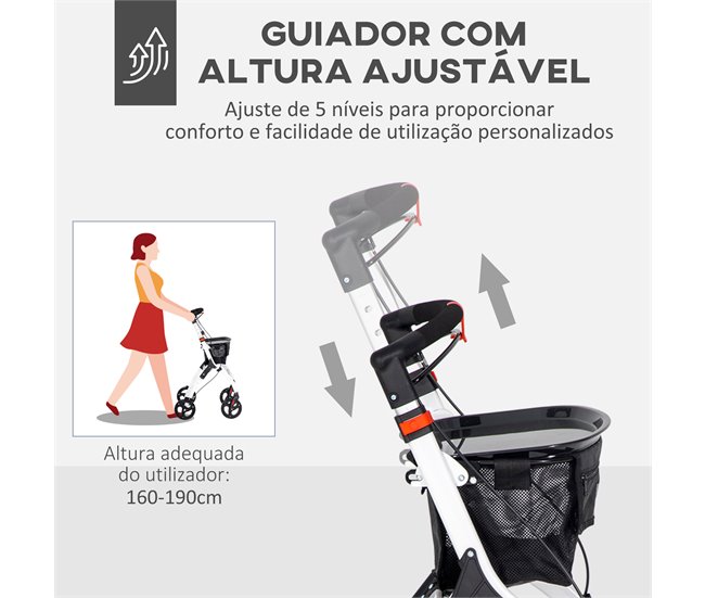 Andarilho Idosos Alumínio, Plástico e Poliéster HOMCOM Branco