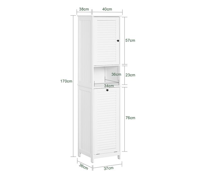 Armário alto de banho com 1 cesto para roupa suja BZR124-W SoBuy Branco