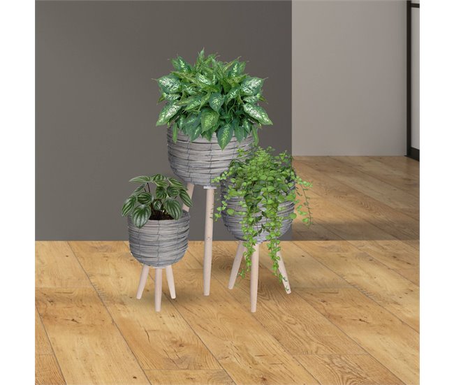 Well Home Conjunto 3 vasos de flores com pernas Cinza