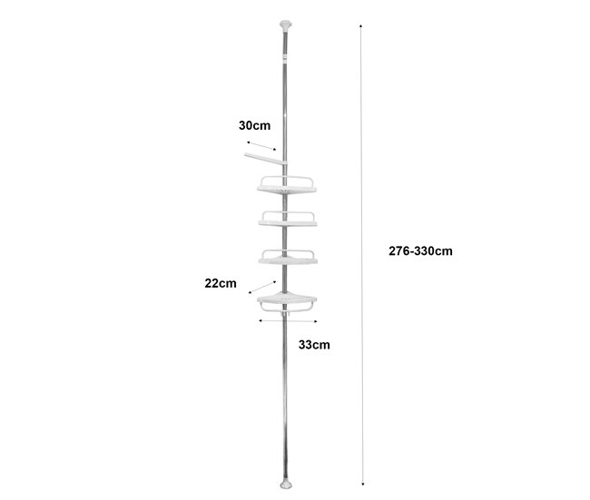 Prateleira telescópica de banheiro – 4 prateleiras ajustáveis com ganchos Branco