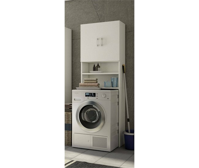 Armário multiuso com 2 portas com efeito madeira Branco