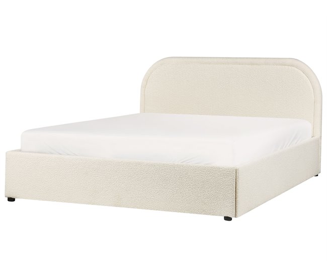 Beliani Cama com armazenamento Bouclé QUILLIEN 152x217 Bege