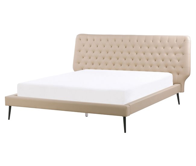 Beliani Cama com estrado Pele sintética ESSONNE 219x208 Bege